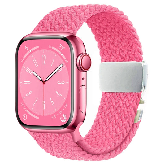 For Apple Watch 42mm / 9 41mm / 40mm / 38mm Metal Buckle Nylon Braided Watch Band(Orange Pink) by bashfashion