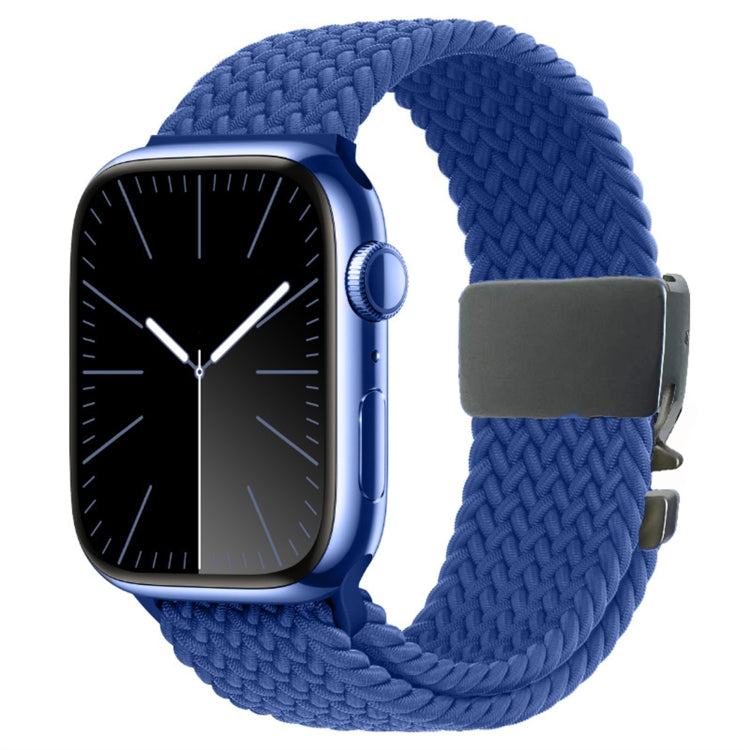 For Apple Watch 42mm / 9 41mm / 40mm / 38mm Metal Buckle Nylon Braided Watch Band(Storm Blue) by bashfashion