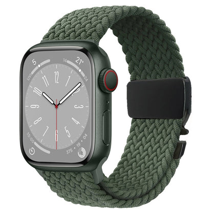 For Apple Watch 42mm / 9 41mm / 40mm / 38mm Metal Buckle Nylon Braided Watch Band(Olive Green) by bashfashion