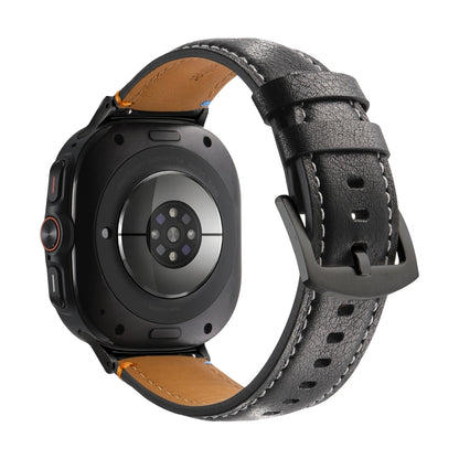 For Samsung Galaxy Watch Ultra 47mm Stitched Black Buckle Genuine Leather Watch Band(Pull Up Leather Black) by bashfashion