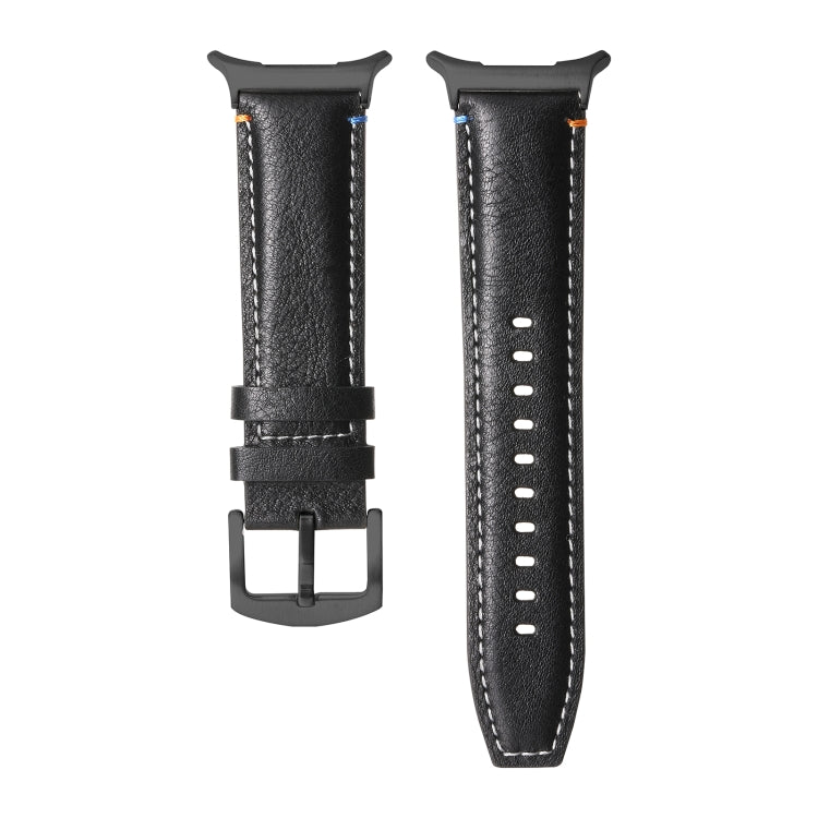 For Samsung Galaxy Watch Ultra 47mm Stitched Black Buckle Genuine Leather Watch Band(Pull Up Leather Black) by bashfashion
