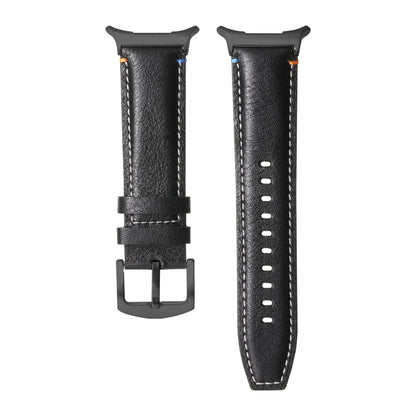 For Samsung Galaxy Watch Ultra 47mm Stitched Black Buckle Genuine Leather Watch Band(Pull Up Leather Black) by bashfashion