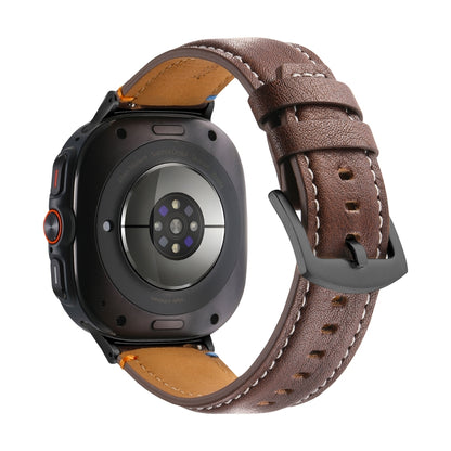 For Samsung Galaxy Watch Ultra 47mm Stitched Black Buckle Genuine Leather Watch Band(Pull Up Leather Coffee) by bashfashion
