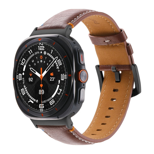 For Samsung Galaxy Watch Ultra 47mm Stitched Black Buckle Genuine Leather Watch Band(Pull Up Leather Brown) by bashfashion