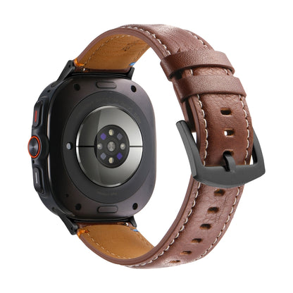 For Samsung Galaxy Watch Ultra 47mm Stitched Black Buckle Genuine Leather Watch Band(Pull Up Leather Brown) by bashfashion