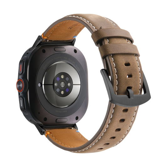 For Samsung Galaxy Watch Ultra 47mm Stitched Black Buckle Genuine Leather Watch Band(Frosted Olive) by bashfashion