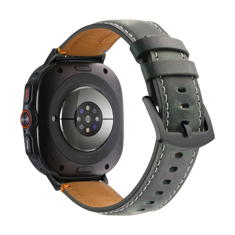 For Samsung Galaxy Watch Ultra 47mm Stitched Black Buckle Genuine Leather Watch Band(Frosted Green) by bashfashion