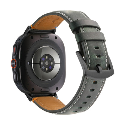 For Samsung Galaxy Watch Ultra 47mm Stitched Black Buckle Genuine Leather Watch Band(Frosted Green) by bashfashion