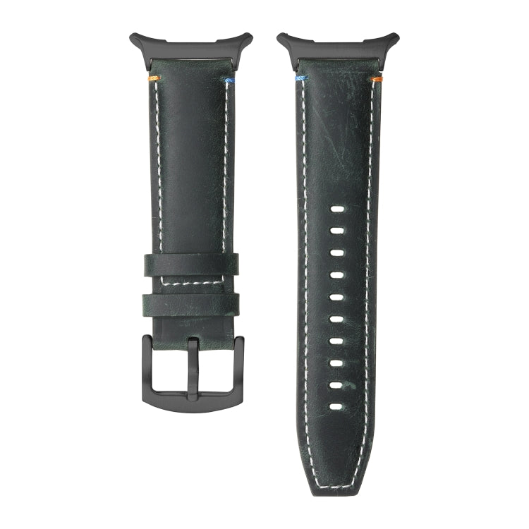 For Samsung Galaxy Watch Ultra 47mm Stitched Black Buckle Genuine Leather Watch Band(Frosted Green) by bashfashion