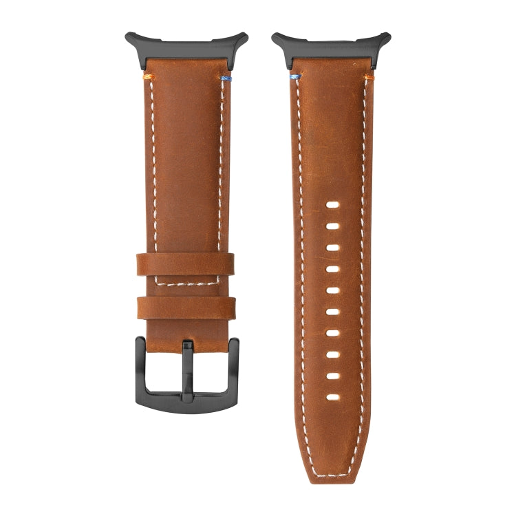 For Samsung Galaxy Watch Ultra 47mm Stitched Black Buckle Genuine Leather Watch Band(Frosted Brown) by bashfashion