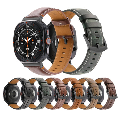 For Samsung Galaxy Watch Ultra 47mm Stitched Black Buckle Genuine Leather Watch Band(Pull Up Leather Black) by bashfashion