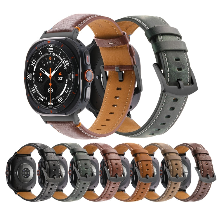 For Samsung Galaxy Watch Ultra 47mm Stitched Black Buckle Genuine Leather Watch Band(Pull Up Leather Brown) by bashfashion