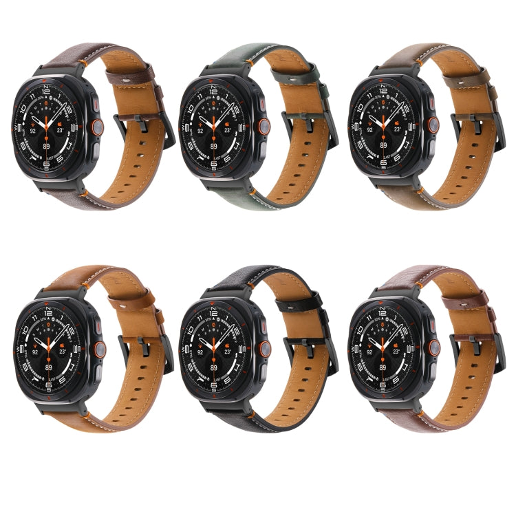 For Samsung Galaxy Watch Ultra 47mm Stitched Black Buckle Genuine Leather Watch Band(Frosted Green) by bashfashion