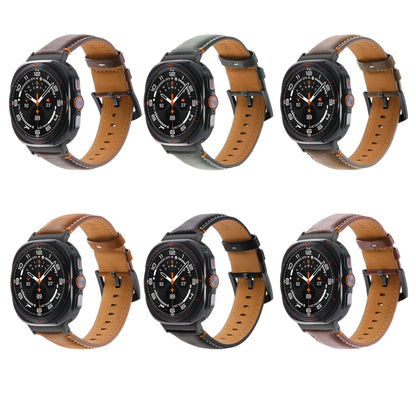 For Samsung Galaxy Watch Ultra 47mm Stitched Black Buckle Genuine Leather Watch Band(Frosted Green) by bashfashion