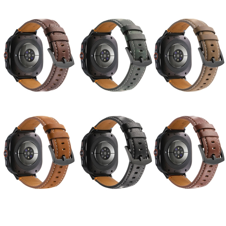 For Samsung Galaxy Watch Ultra 47mm Stitched Black Buckle Genuine Leather Watch Band(Frosted Olive) by bashfashion