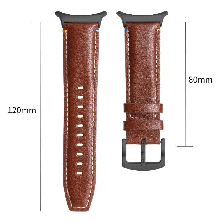For Samsung Galaxy Watch Ultra 47mm Stitched Black Buckle Genuine Leather Watch Band(Pull Up Leather Coffee) by bashfashion