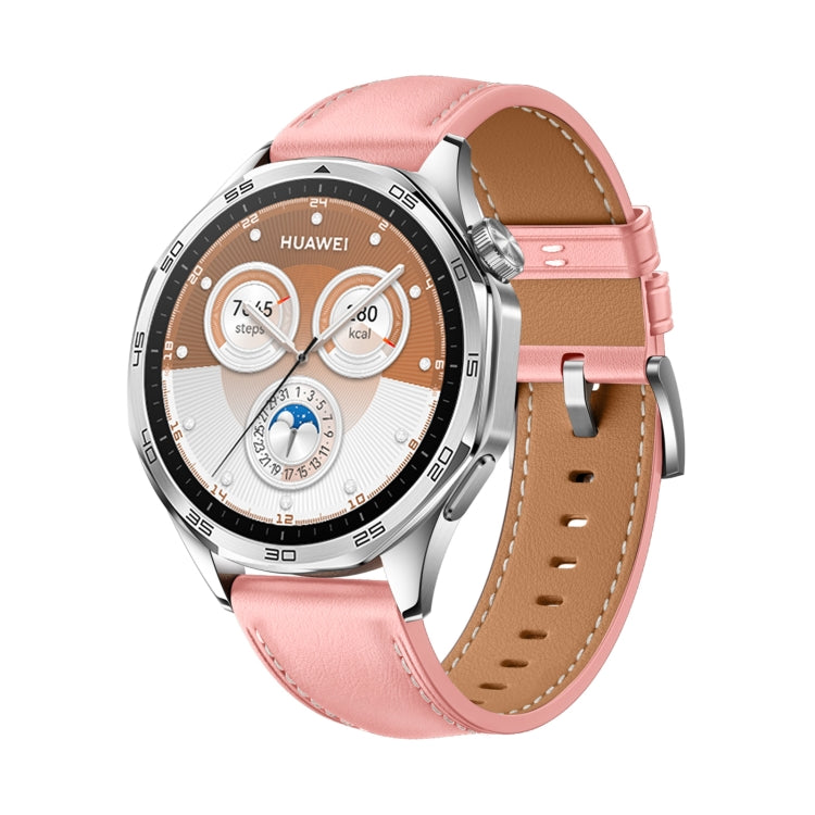 For Huawei Watch GT 5 46mm Silver Buckle Genuine Leather Watch Band(Pink) by bashfashion