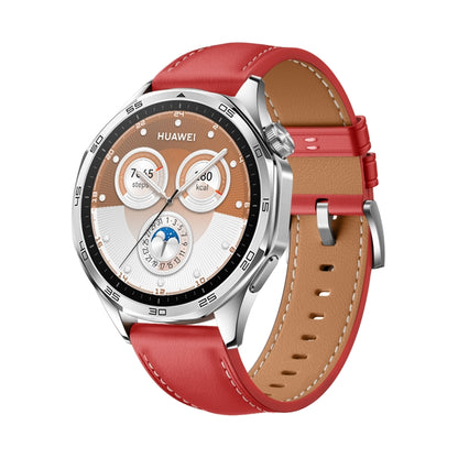 For Huawei Watch GT 5 Pro 46mm Silver Buckle Genuine Leather Watch Band(Red) by bashfashion