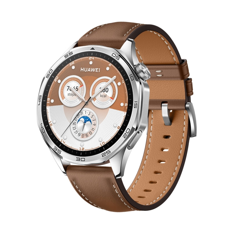 For Huawei Watch GT 5 46mm Silver Buckle Genuine Leather Watch Band(Brown) by bashfashion