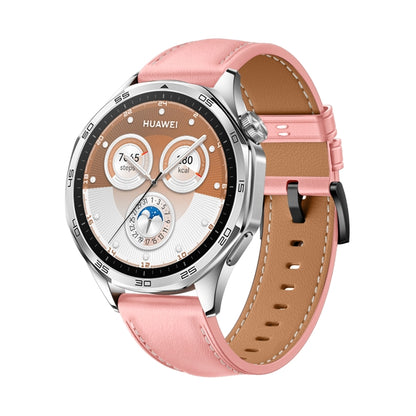For Huawei Watch GT 5 Pro 46mm Black Buckle Genuine Leather Watch Band(Pink) by bashfashion