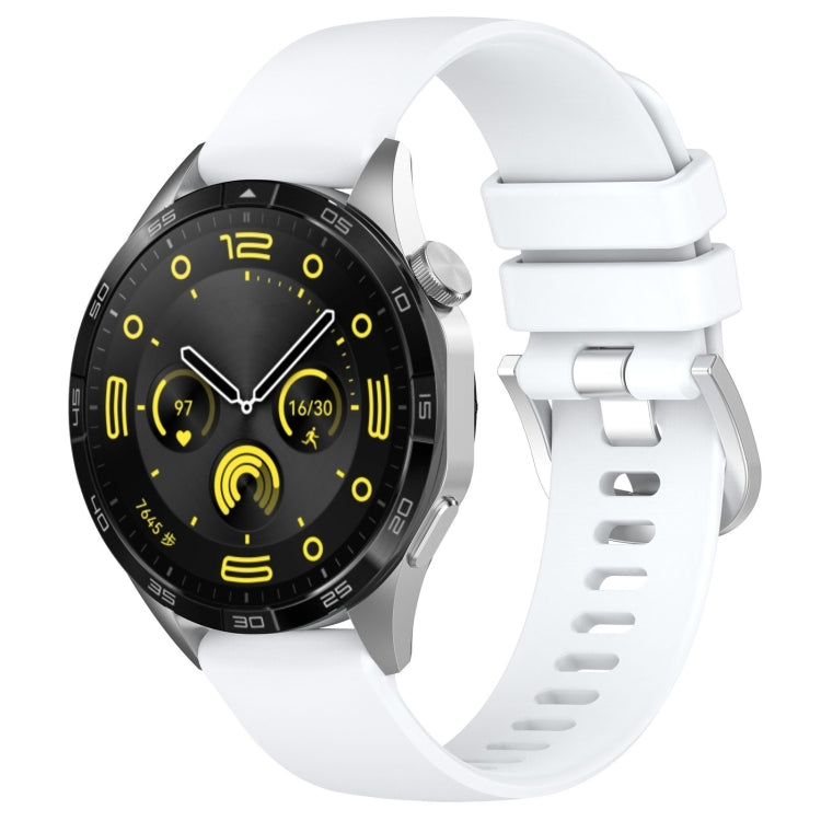 For Huawei Watch GT 5 Pro 42mm Liquid Glossy Silver Buckle Silicone Watch Band(White) by bashfashion