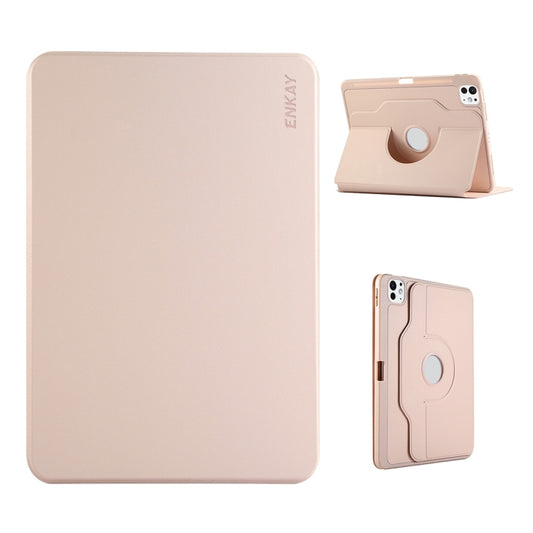 For iPad Pro 11 2025 / 2024 ENKAY 360 Rotation TPU Leather Smart Tablet Case with Pen Slot(Pink) by ENKAY