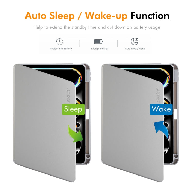 For iPad Pro 11 2025 / 2024 ENKAY 360 Rotation TPU Leather Smart Tablet Case with Pen Slot(Grey) by ENKAY