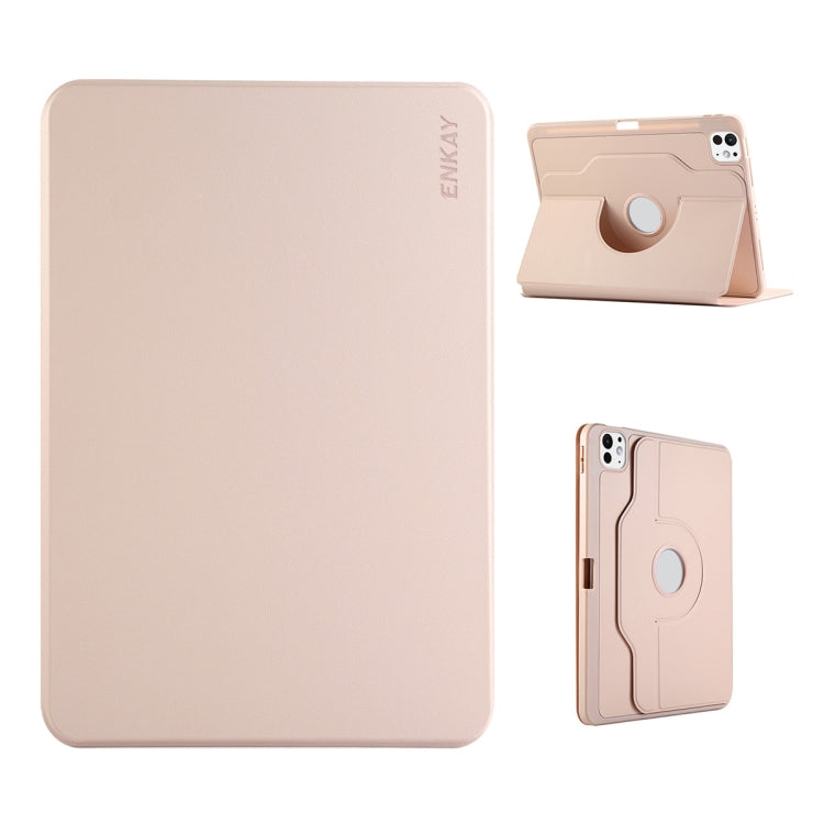 For iPad Pro 12.9 2022/ Air 13 2025 / 2024 ENKAY 360 Rotation TPU Leather Smart Tablet Case with Pen Slot(Pink) by ENKAY