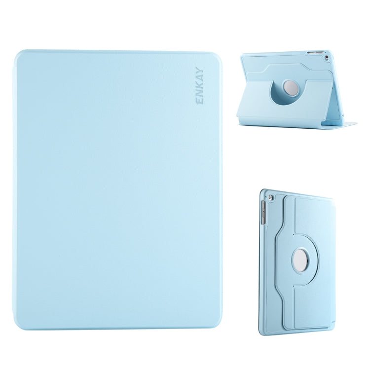 For iPad Air / Air 2 / 9.7 2017 / 2018 ENKAY 360 Rotation TPU Leather Smart Tablet Case with Pen Slot(Light Blue) by ENKAY