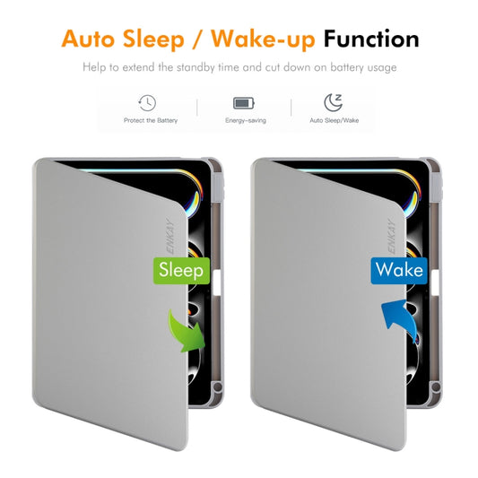For iPad Air 11 2024 / 2025 / Air 10.9 2022 ENKAY 360 Rotation TPU Leather Smart Tablet Case with Pen Slot(Grey) by ENKAY