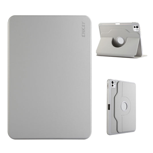 For iPad Pro 11 2022 / 2021 / 2020 ENKAY 360 Rotation TPU Leather Smart Tablet Case with Pen Slot(Grey) by ENKAY
