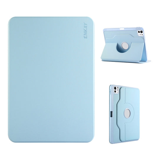 For iPad Pro 11 2022 / 2021 / 2020 ENKAY 360 Rotation TPU Leather Smart Tablet Case with Pen Slot(Light Blue) by ENKAY