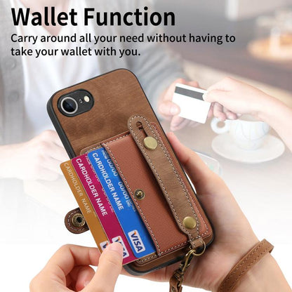 For iPhone 16e Retro Cross Wristband Wallet Leather Back Phone Case(Brown) by bashfashion
