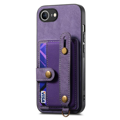 For iPhone 16e Retro Cross Wristband Wallet Leather Back Phone Case(Purple) by bashfashion