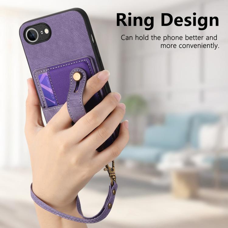For iPhone 16e Retro Cross Wristband Wallet Leather Back Phone Case(Purple) by bashfashion