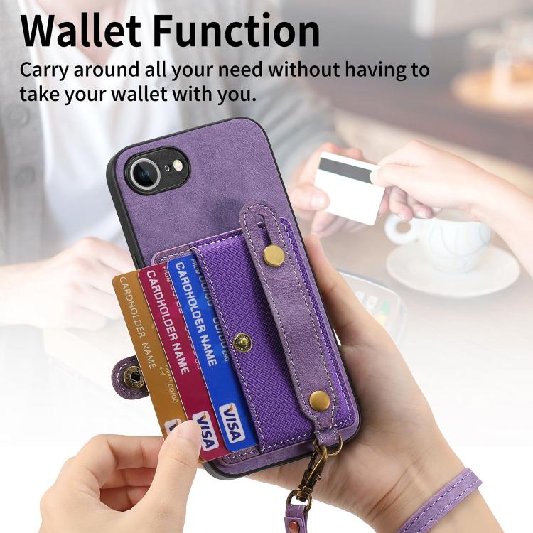 For iPhone 16e Retro Cross Wristband Wallet Leather Back Phone Case(Purple) by bashfashion