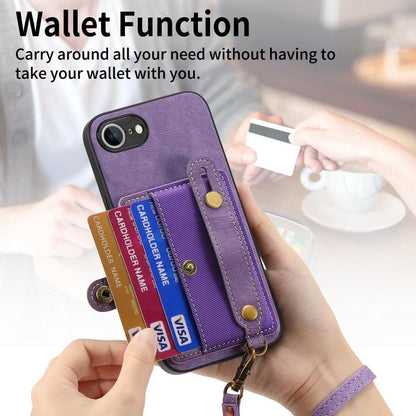 For iPhone 16e Retro Cross Wristband Wallet Leather Back Phone Case(Purple) by bashfashion