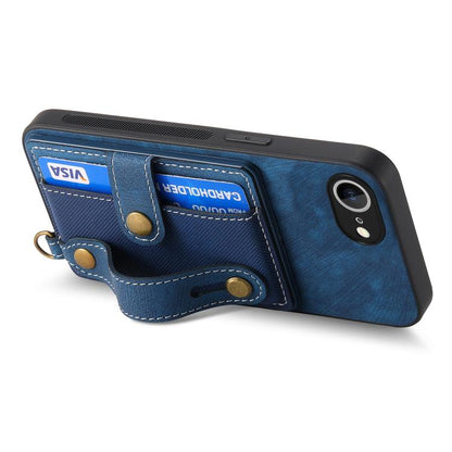 For iPhone 16e Retro Cross Wristband Wallet Leather Back Phone Case(Blue) by bashfashion