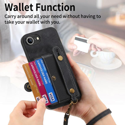 For iPhone 16e Retro Cross Wristband Wallet Leather Back Phone Case(Black) by bashfashion