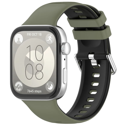 For Huawei Watch Fit3 Double Sided Contrast Color Silicone Watch Band(Dark Green Black) by bashfashion