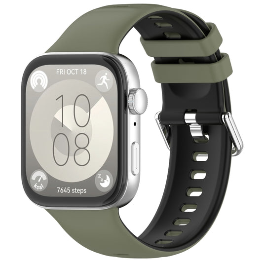 For Huawei Watch Fit3 Double Sided Contrast Color Silicone Watch Band(Dark Green Black) by bashfashion