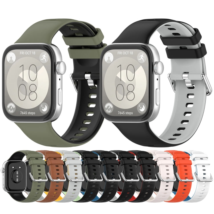 For Huawei Watch Fit3 Double Sided Contrast Color Silicone Watch Band(Dark Green Black) by bashfashion