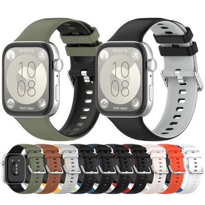 For Huawei Watch Fit3 Double Sided Contrast Color Silicone Watch Band(Dark Green Black) by bashfashion