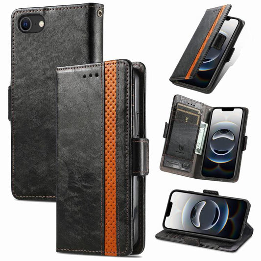 For iPhone 16e CaseNeo Splicing Dual Magnetic Buckle Leather Phone Case(Black) by bashfashion