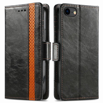 For iPhone 16e CaseNeo Splicing Dual Magnetic Buckle Leather Phone Case(Black) by bashfashion