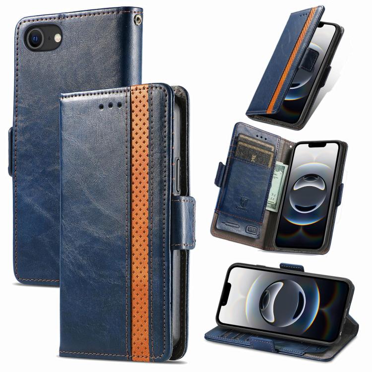 For iPhone 16e CaseNeo Splicing Dual Magnetic Buckle Leather Phone Case(Blue) by bashfashion