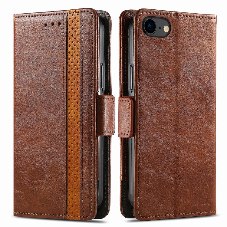 For iPhone 16e CaseNeo Splicing Dual Magnetic Buckle Leather Phone Case(Brown) by bashfashion
