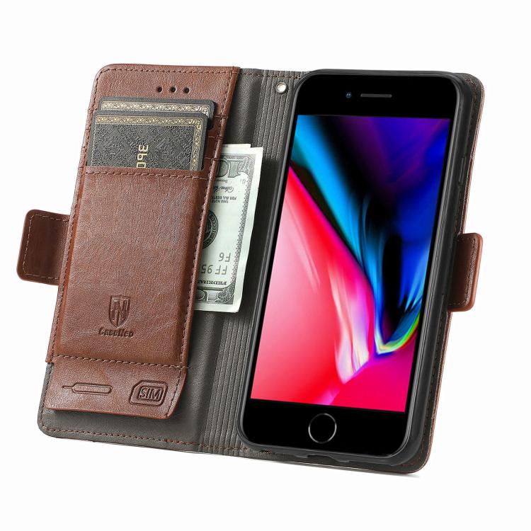 For iPhone 16e CaseNeo Splicing Dual Magnetic Buckle Leather Phone Case(Brown) by bashfashion