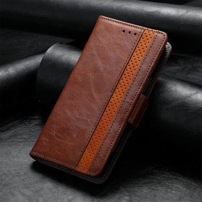 For iPhone 16e CaseNeo Splicing Dual Magnetic Buckle Leather Phone Case(Brown) by bashfashion