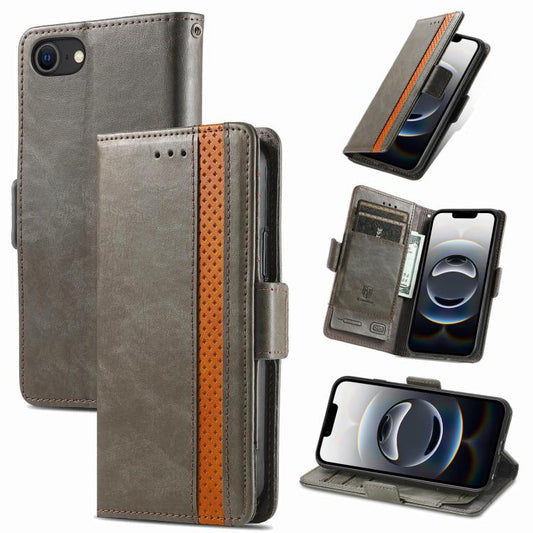 For iPhone 16e CaseNeo Splicing Dual Magnetic Buckle Leather Phone Case(Gray) by bashfashion